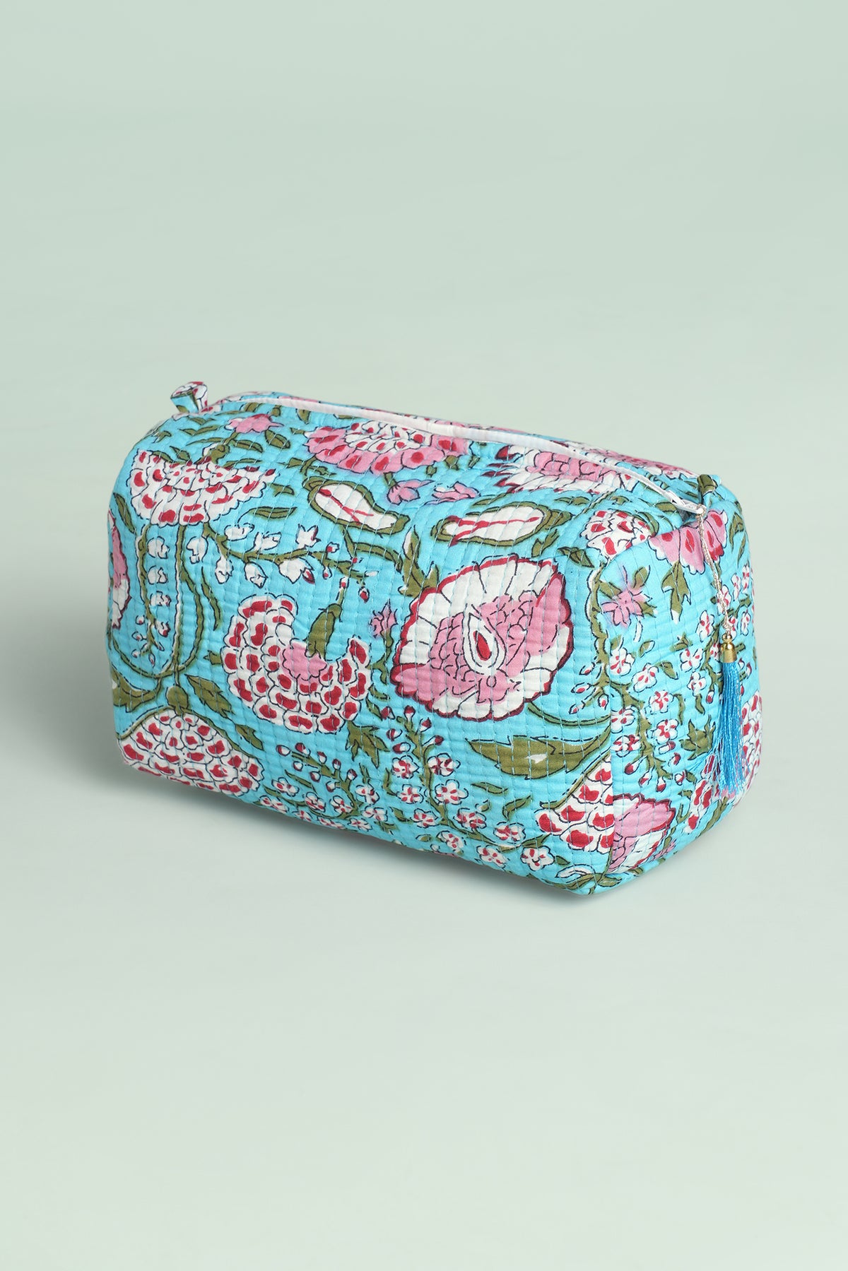Aqua Floral Quilted Pouches (Set of 3)