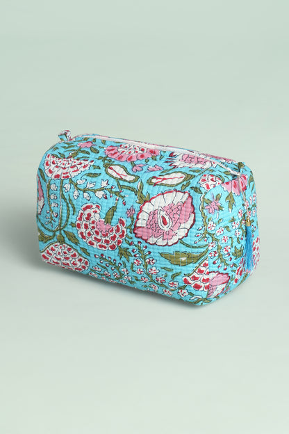 Aqua Floral Quilted Pouches (Set of 3)