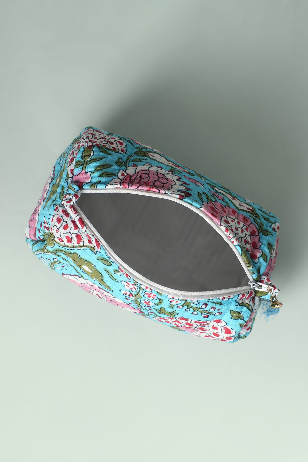 Aqua Floral Quilted Pouches (Set of 3)