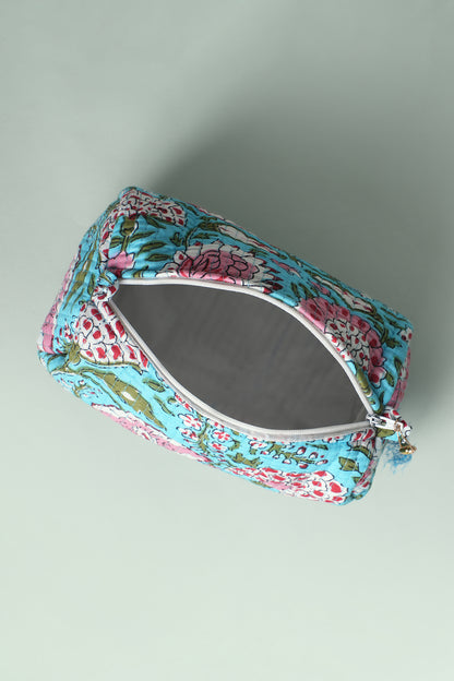 Aqua Floral Quilted Pouches (Set of 3)