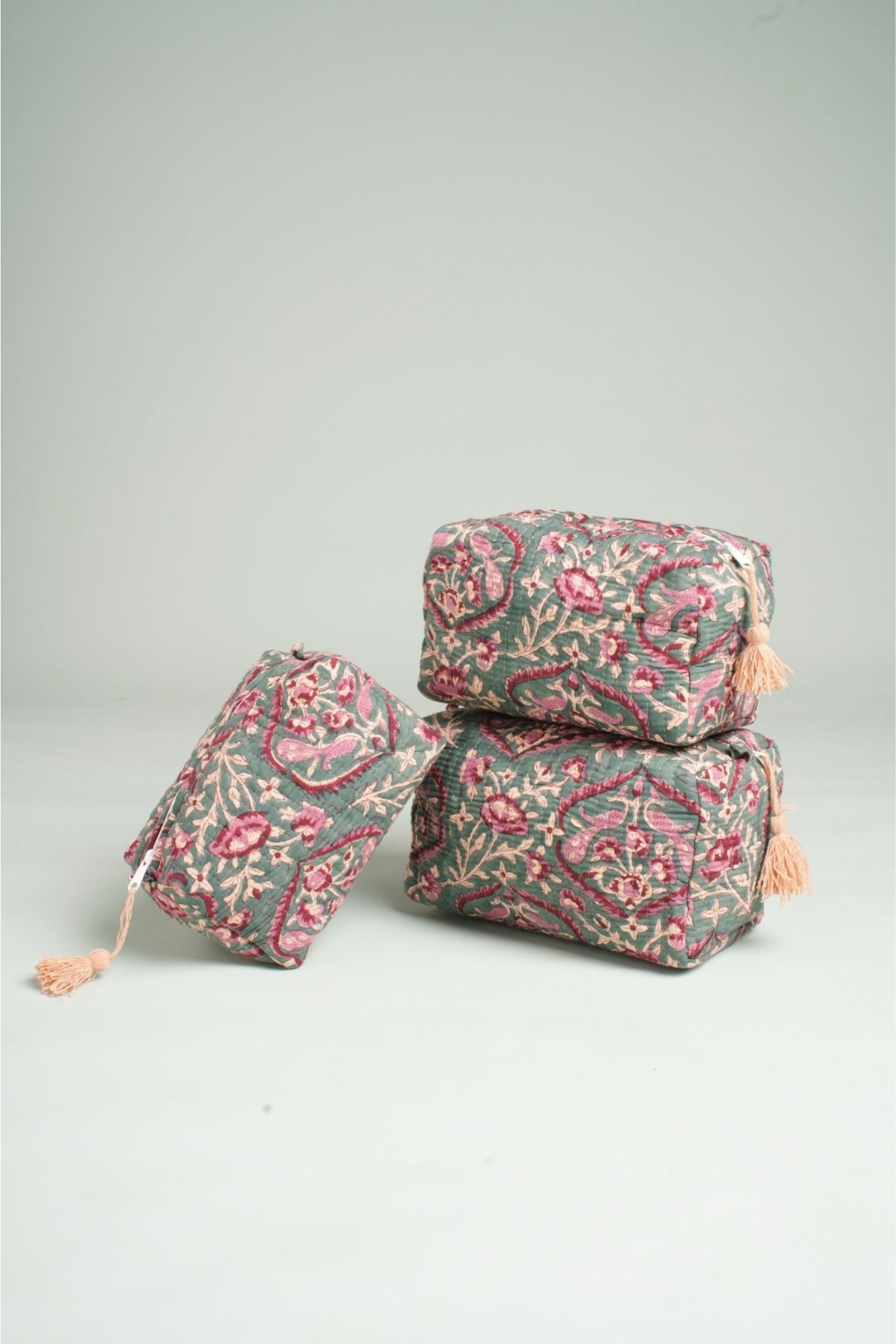 Blush Vine Quilted Pouches (Set of 3)