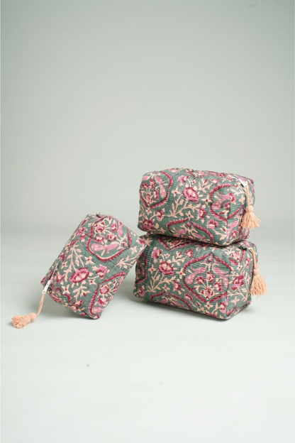 Blush Vine Quilted Pouches (Set of 3)