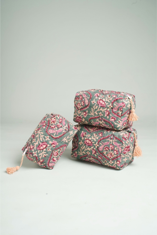 Blush Vine Quilted Pouches (Set of 3)