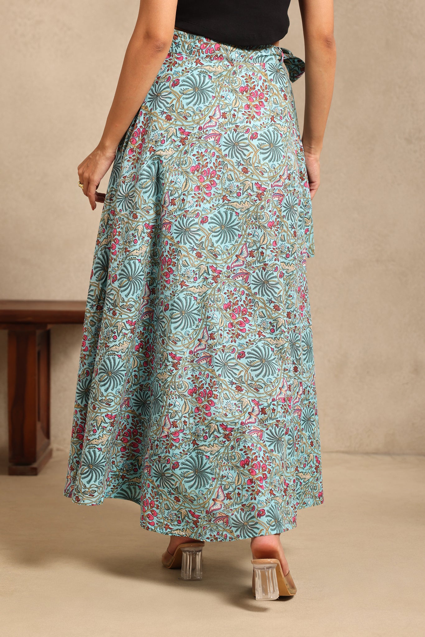 Minty Floral Wrap Skirt
