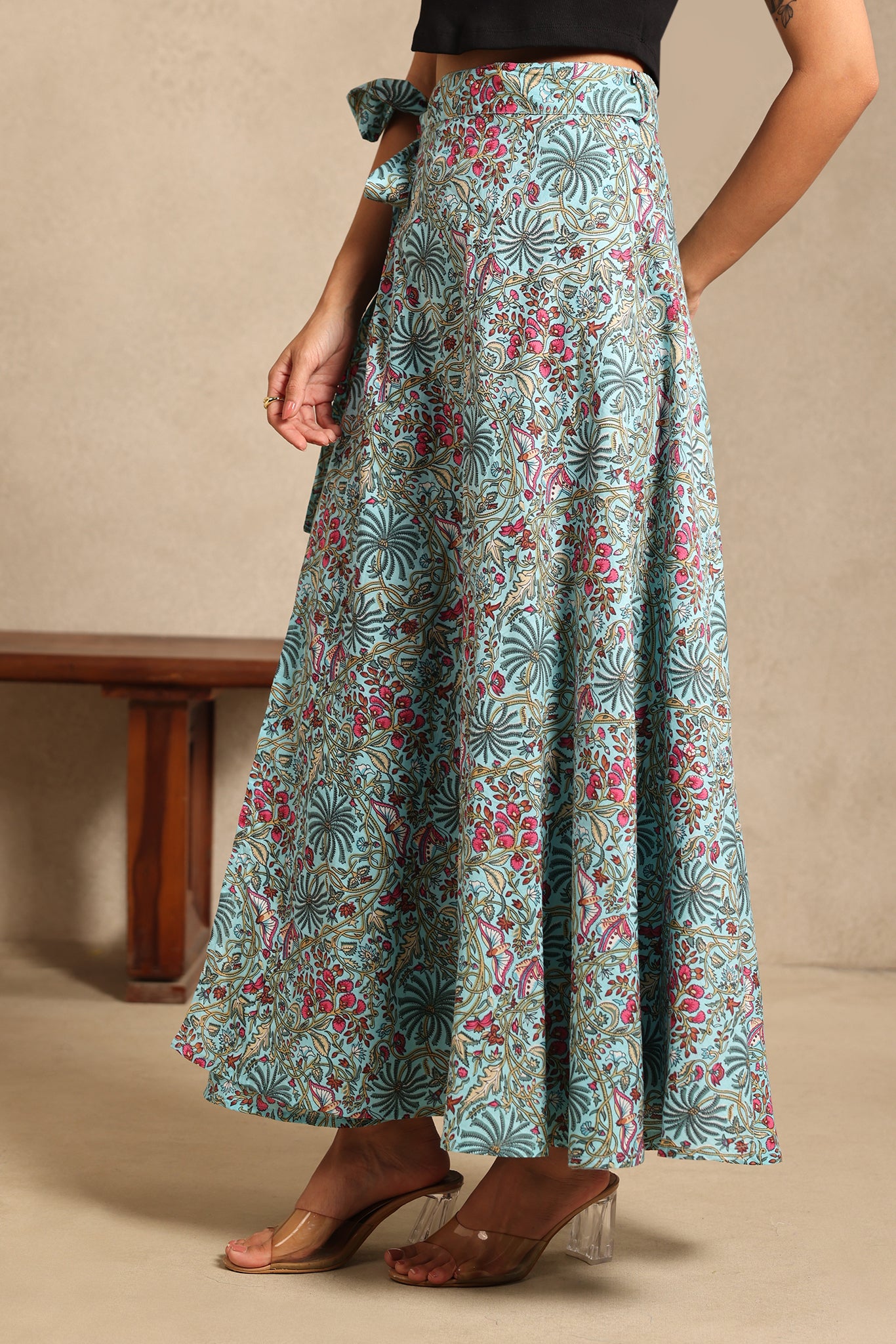 Minty Floral Wrap Skirt