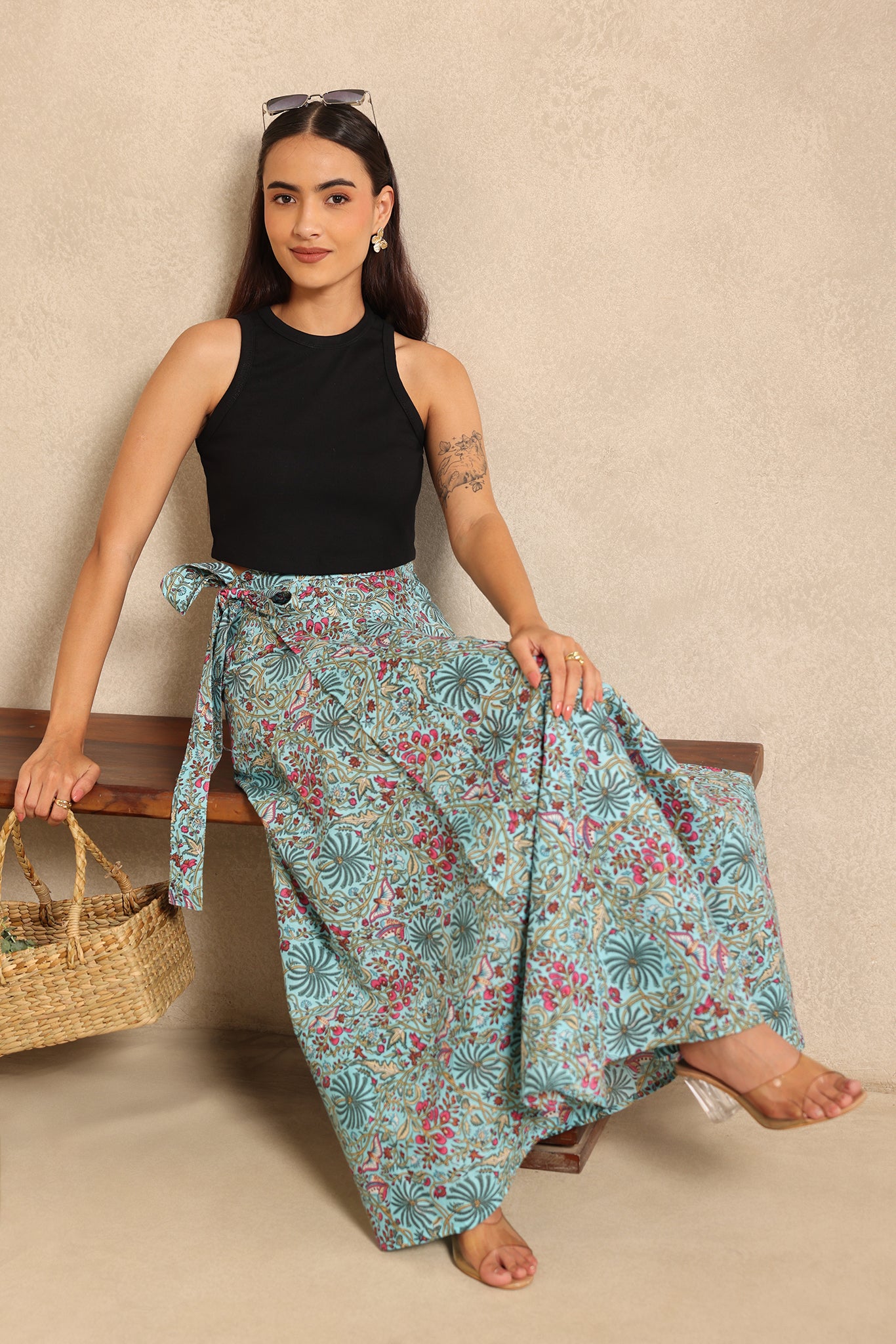 Minty Floral Wrap Skirt