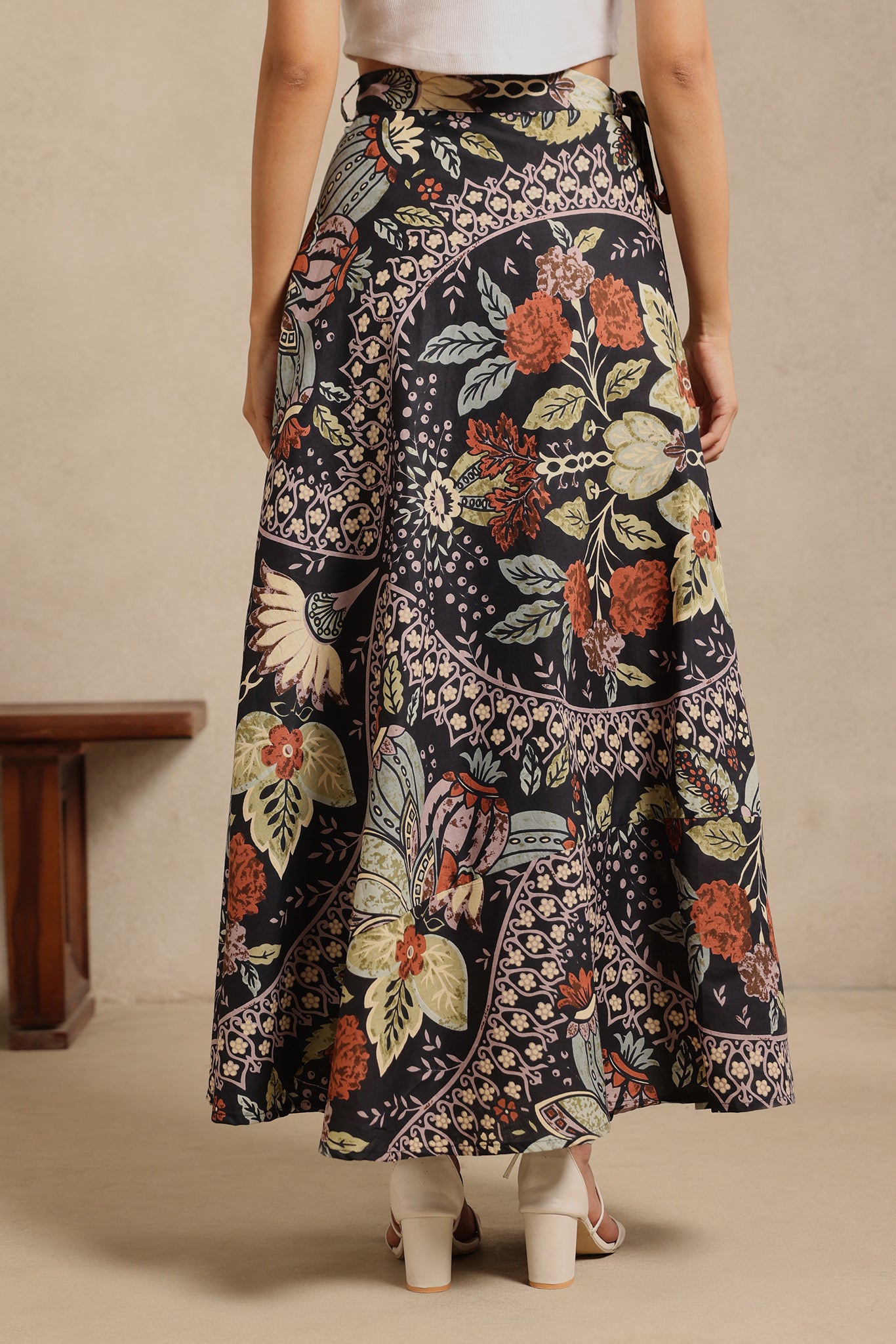 Black Bloom Wrap Skirt