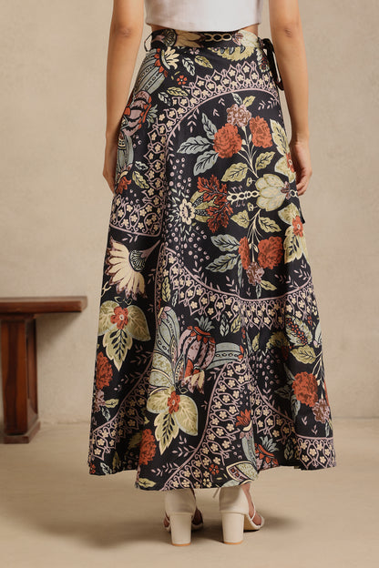 Black Bloom Wrap Skirt