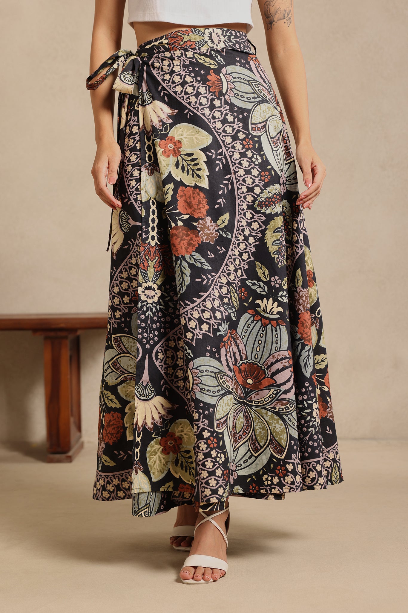 Black Bloom Wrap Skirt
