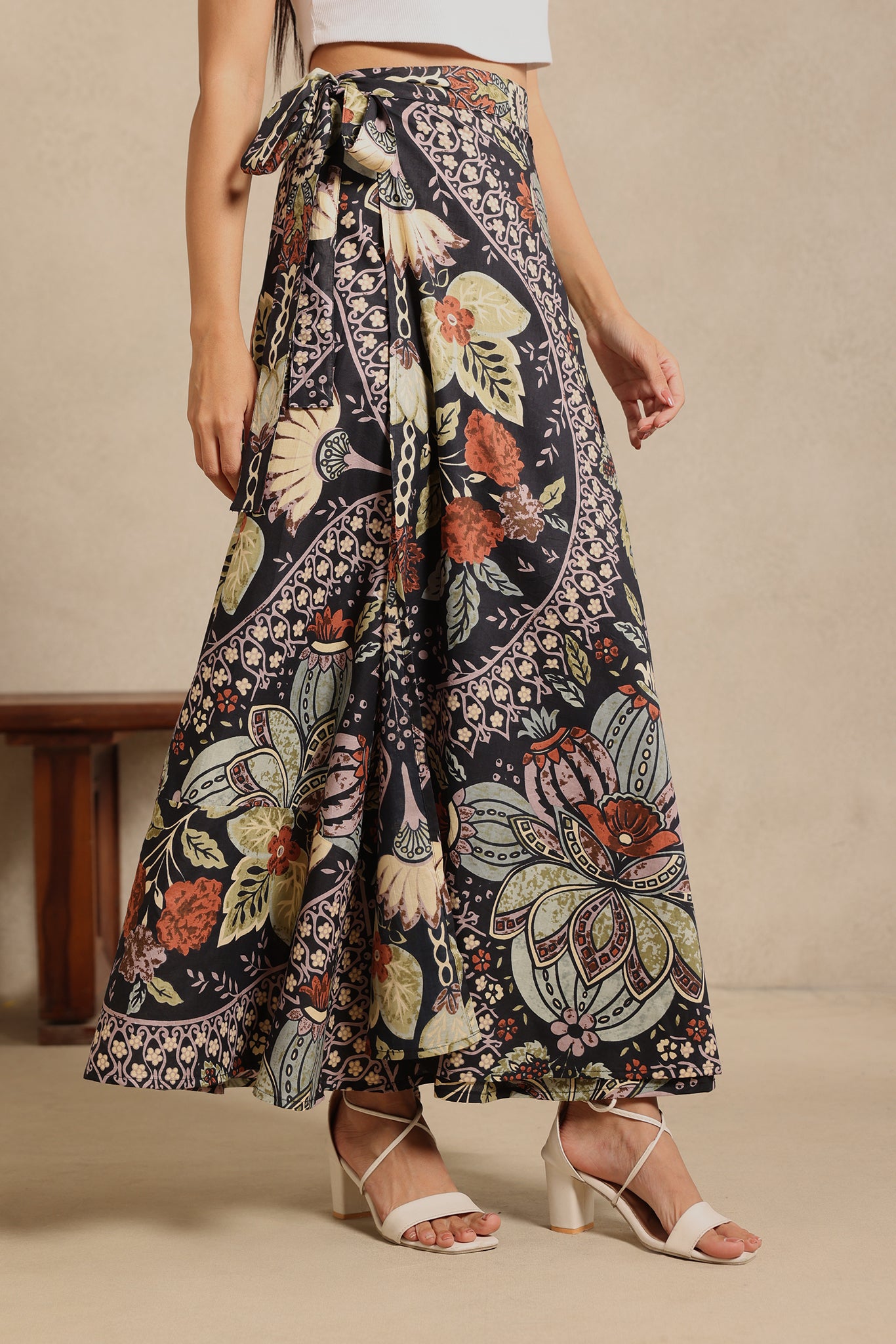 Black Bloom Wrap Skirt