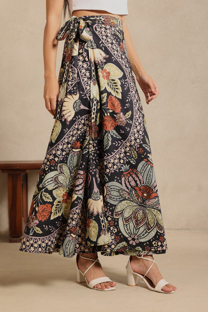 Black Bloom Wrap Skirt
