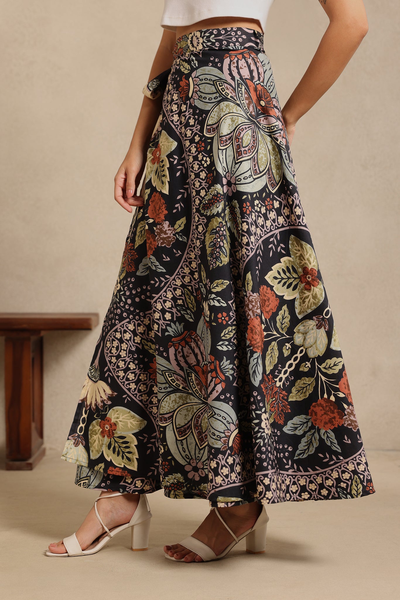 Black Bloom Wrap Skirt