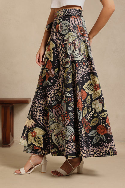 Black Bloom Wrap Skirt