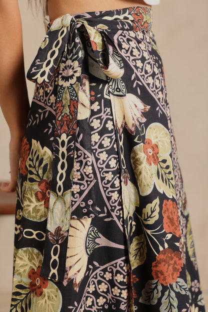 Black Bloom Wrap Skirt