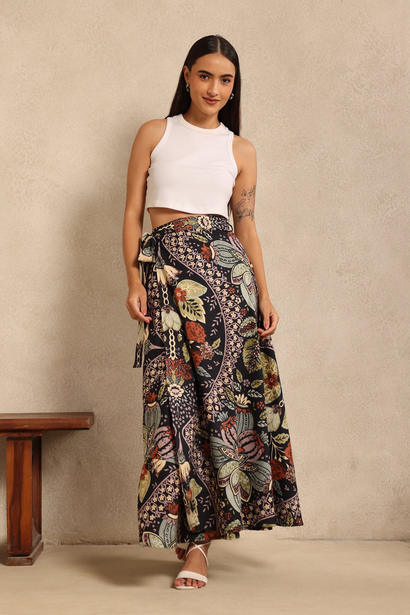 Black Bloom Wrap Skirt