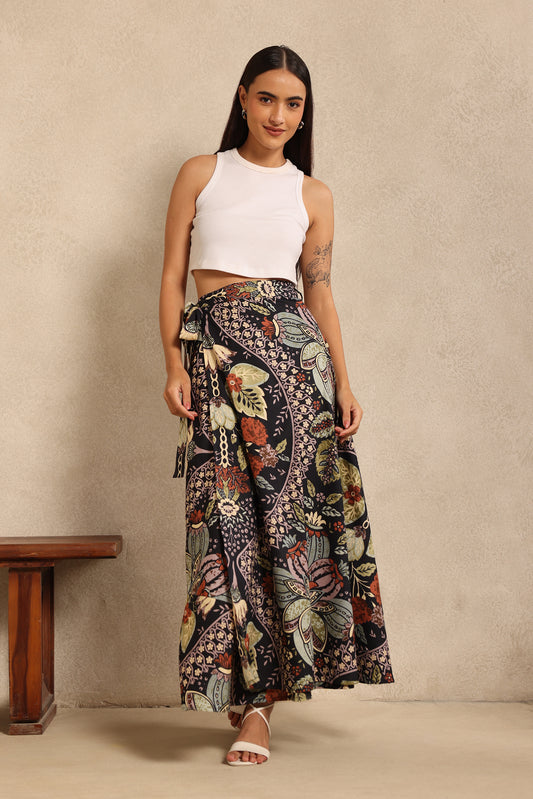 Black Bloom Wrap Skirt