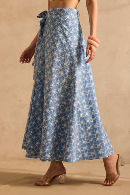 Azure Mosaic Wrap Skirt