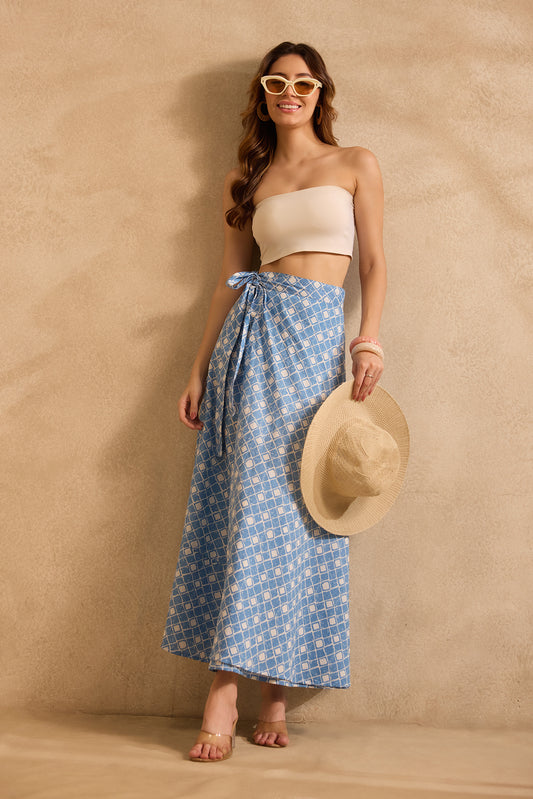 Azure Mosaic Wrap Skirt