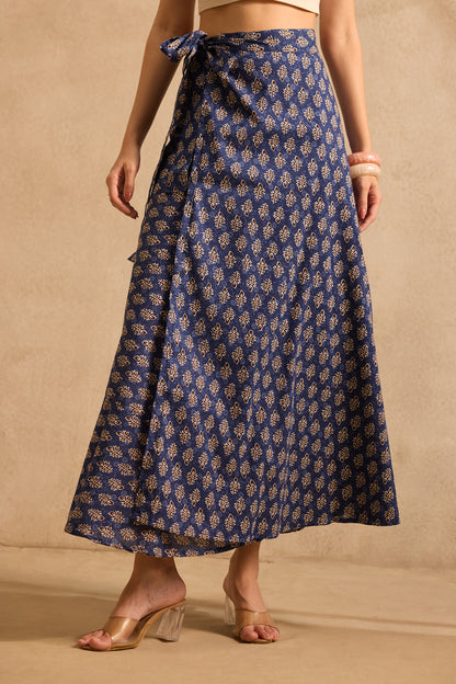 Indigo Buti Wrap Skirt