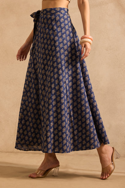 Indigo Buti Wrap Skirt