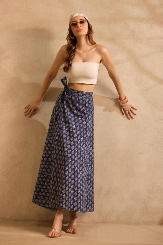 Indigo Buti Wrap Skirt