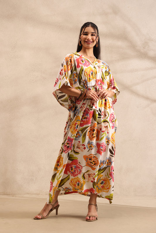 Ivory Bloom Kaftan Maxi Night Dress