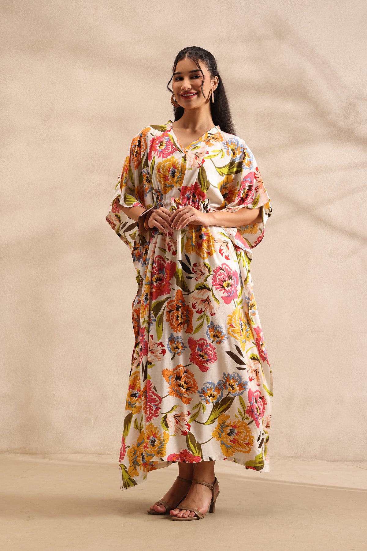 Ivory Bloom Kaftan Maxi Night Dress