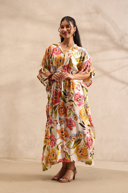 Ivory Bloom Kaftan Maxi Night Dress