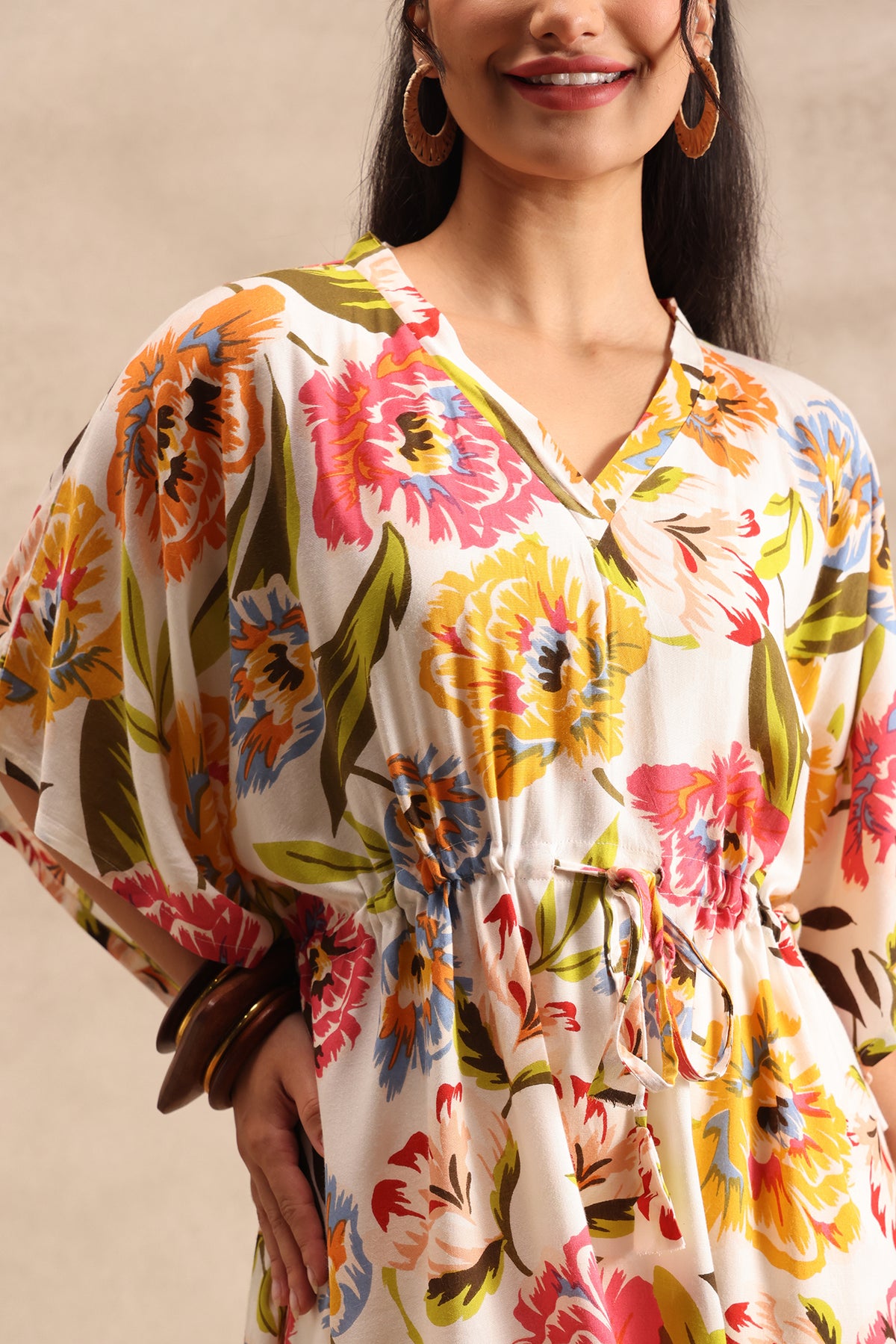 Ivory Bloom Kaftan Maxi Night Dress
