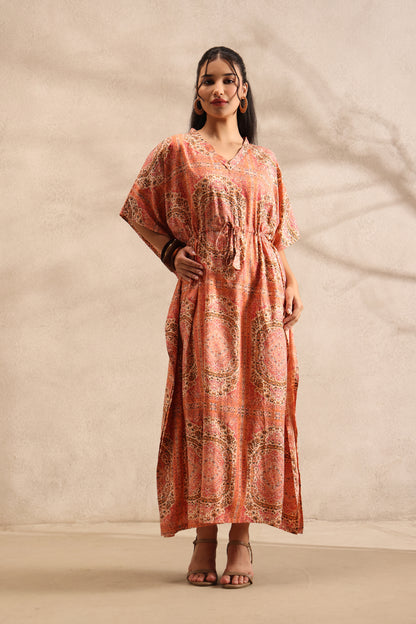 Rust Mosaic Kaftan Maxi Night Dress