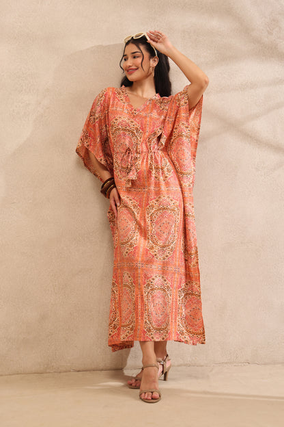 Rust Mosaic Kaftan Maxi Night Dress
