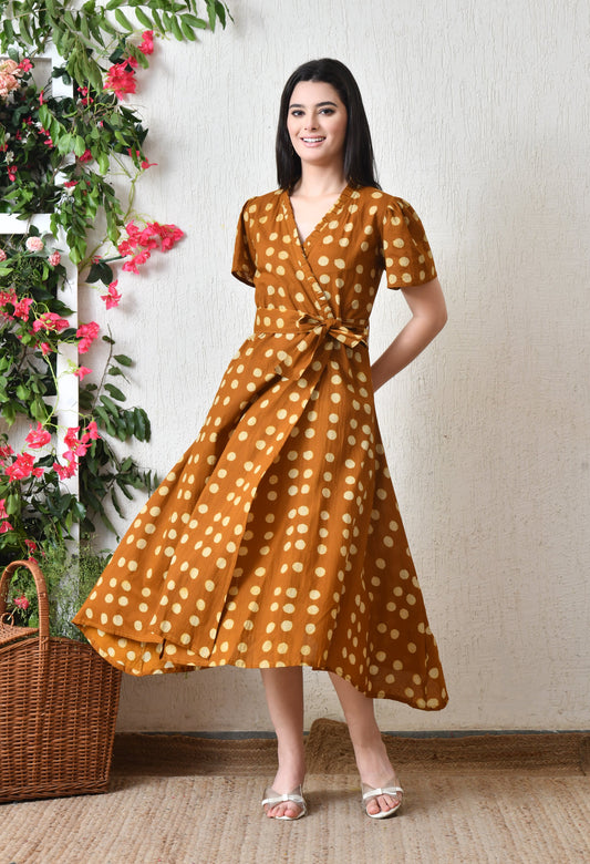 Golden Haze Wrap Dress