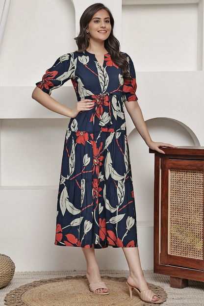 Scarlet Petals Midi Dress