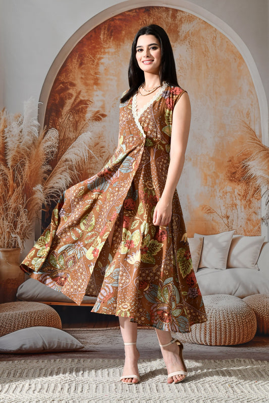 Pattern Flow Wrap Dress