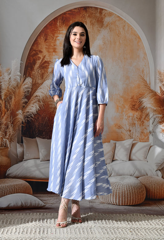 Ikat Printed Flare Dress