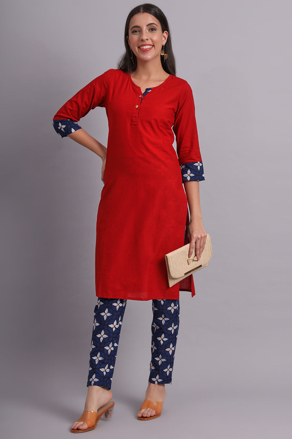 Maroon Solid Kurta Pant Set