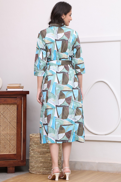 Aqua Mosaic Shirt Dress