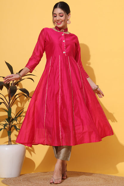 Magenta Anarkali Gotta Kurta Pant Set