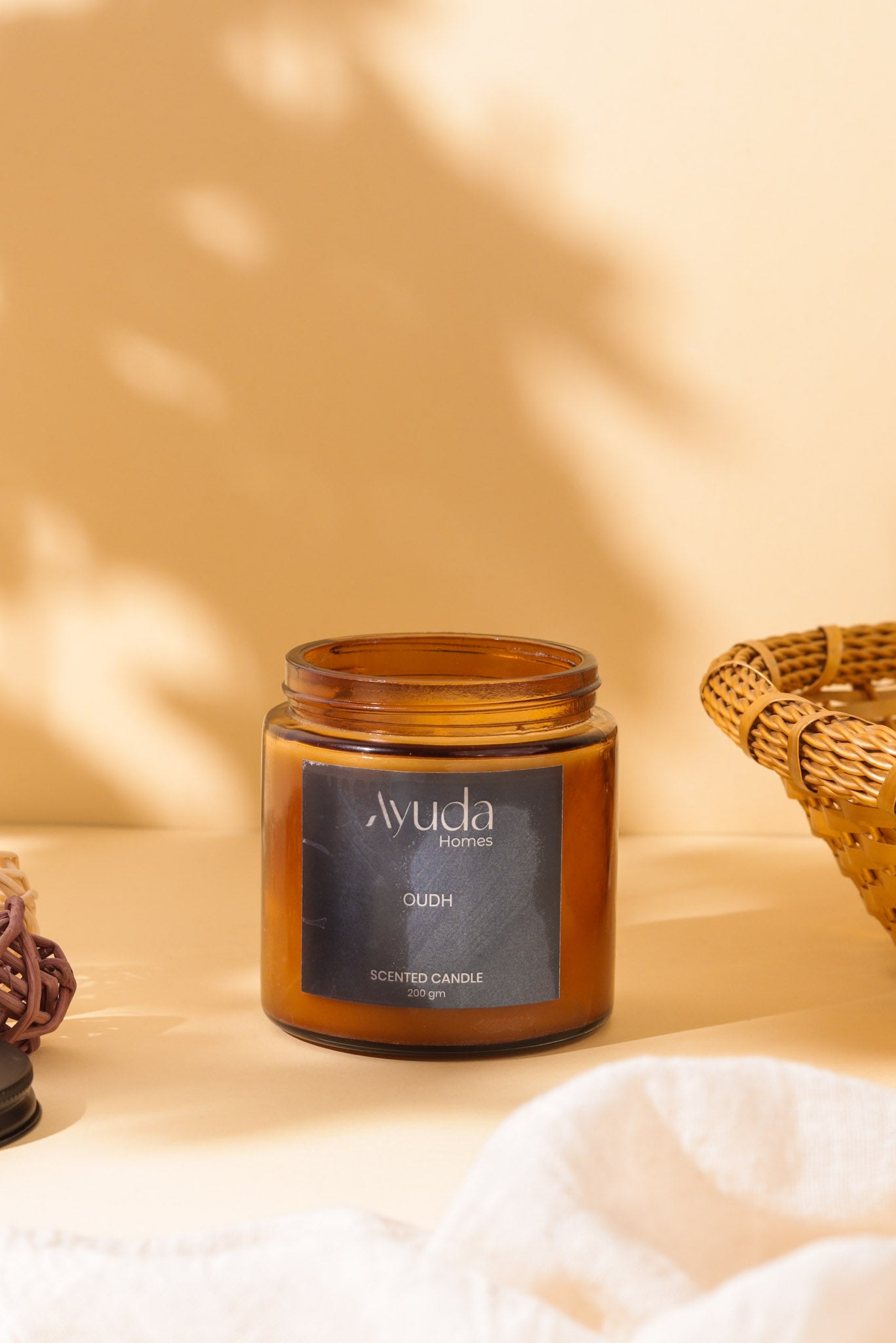 Oudh Scented Candle - Soy Wax | Amber Glass Jar - Ayuda Homes