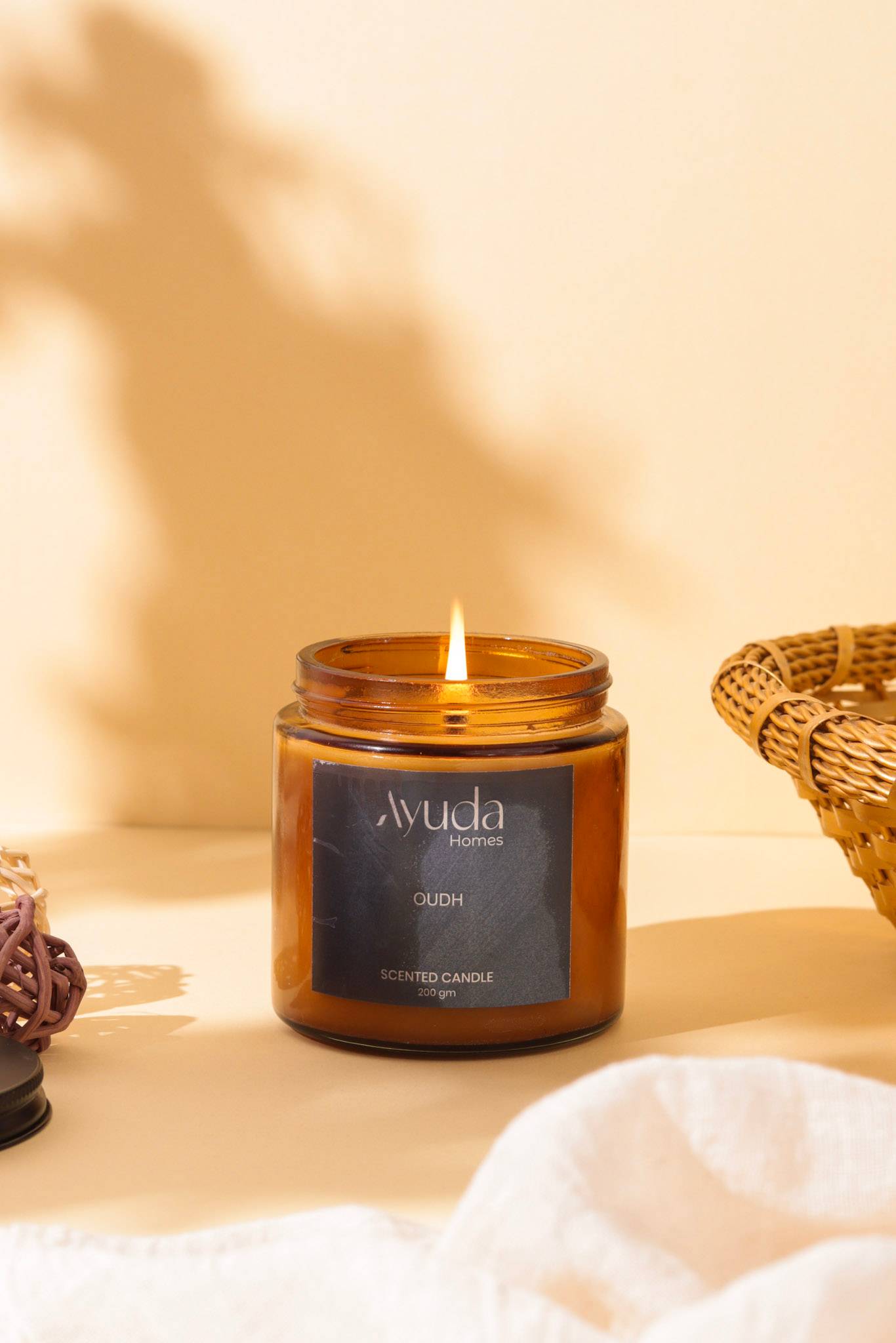 Oudh Scented Candle - Soy Wax | Amber Glass Jar - Ayuda Homes