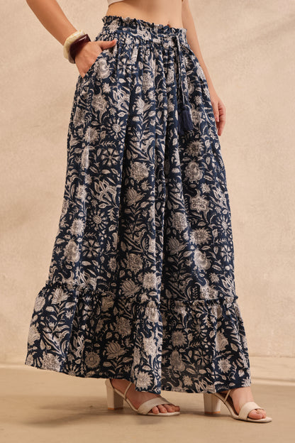 Indigo Botanical Tiered Maxi Skirt