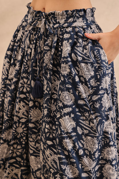 Indigo Botanical Tiered Maxi Skirt