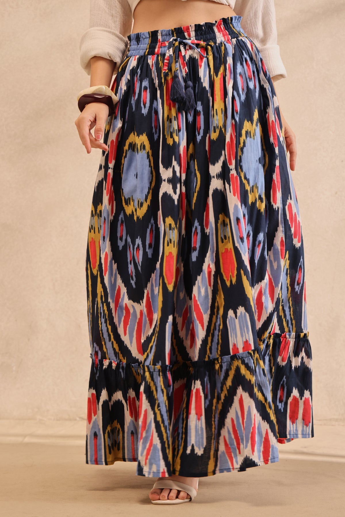 Mosaic Ikat Tiered Maxi Skirt
