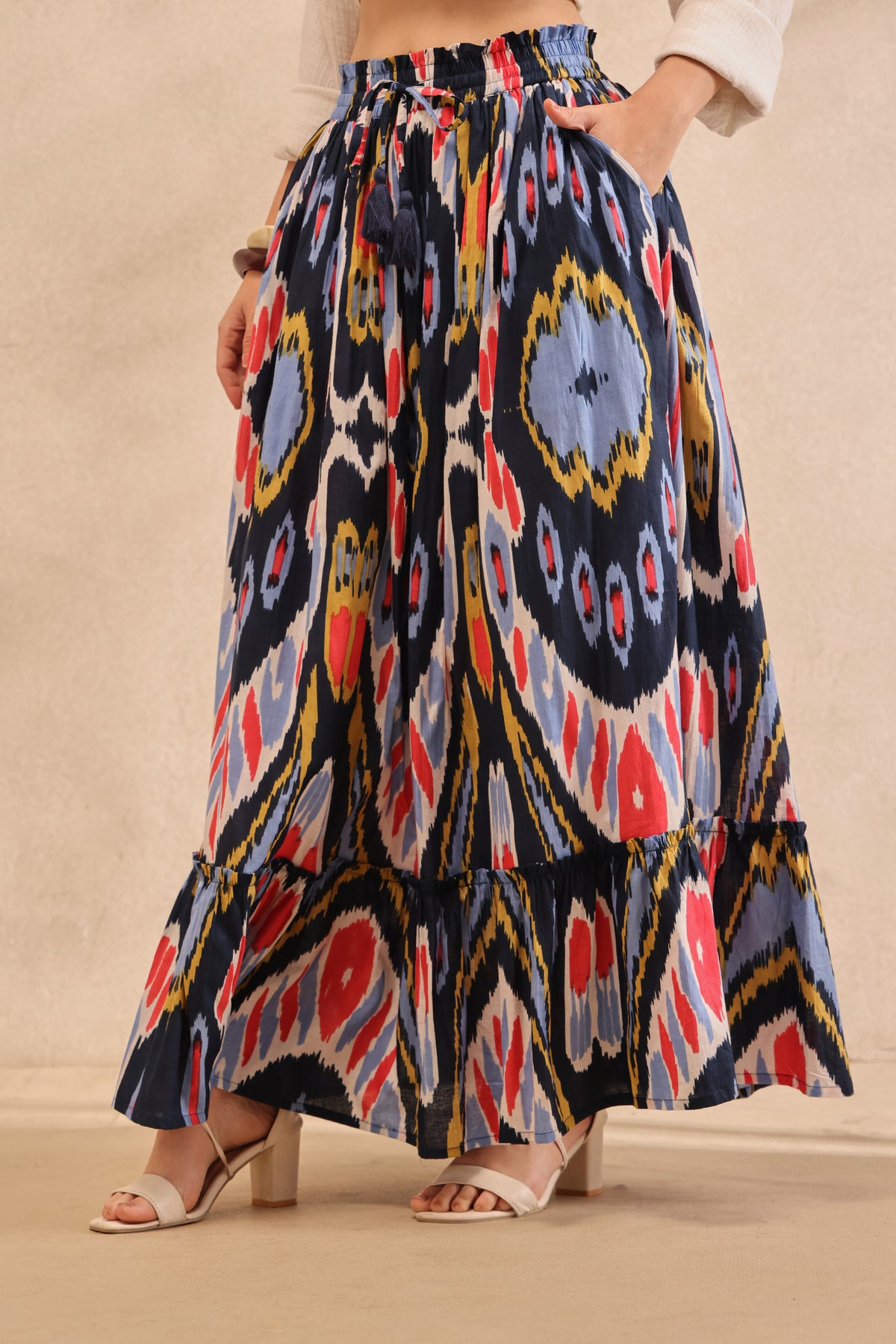 Mosaic Ikat Tiered Maxi Skirt