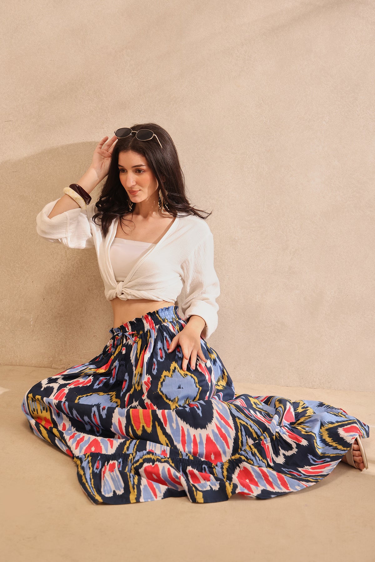 Mosaic Ikat Tiered Maxi Skirt