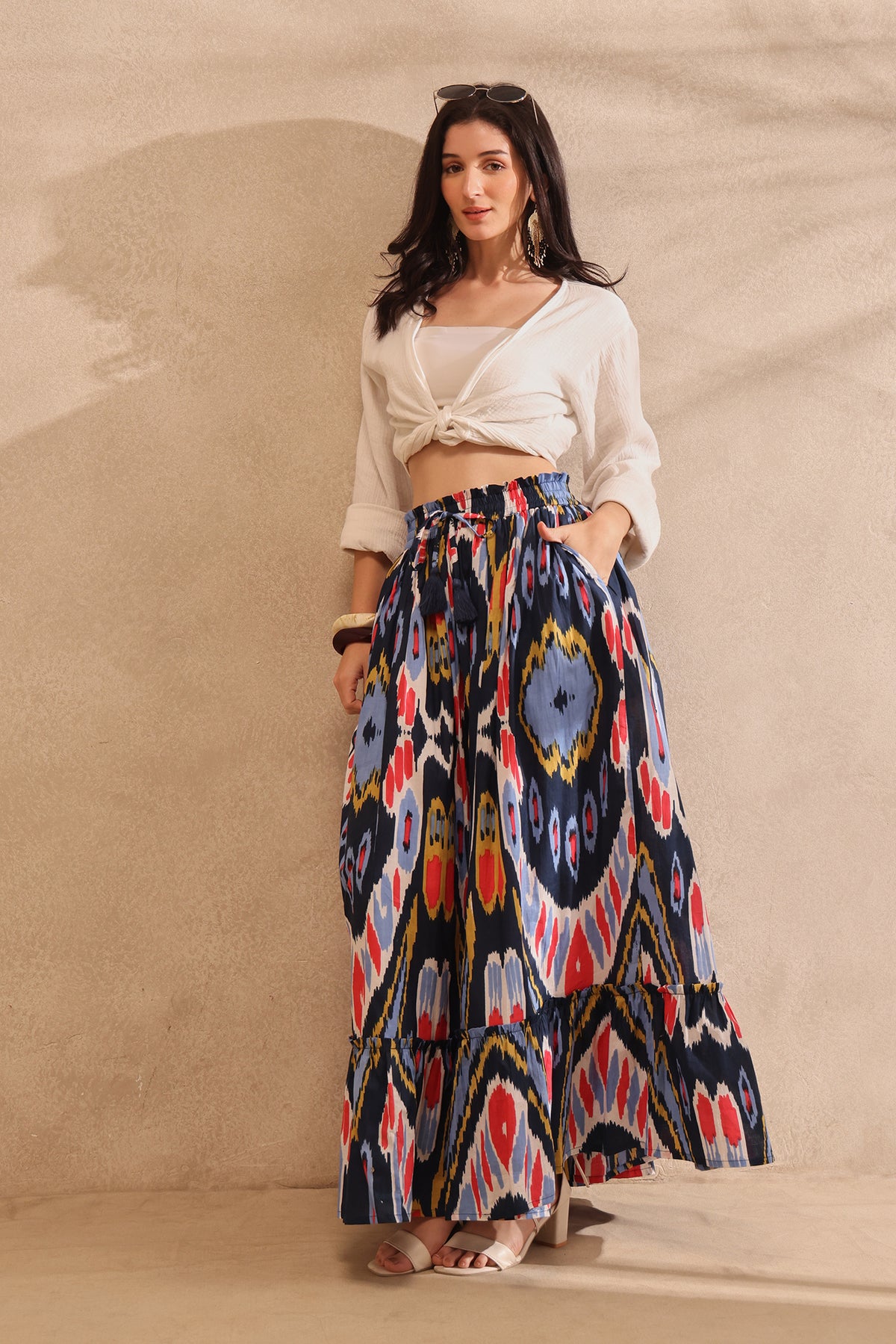 Mosaic Ikat Tiered Maxi Skirt