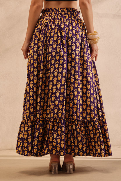 Royal Violet Motif Maxi Skirt