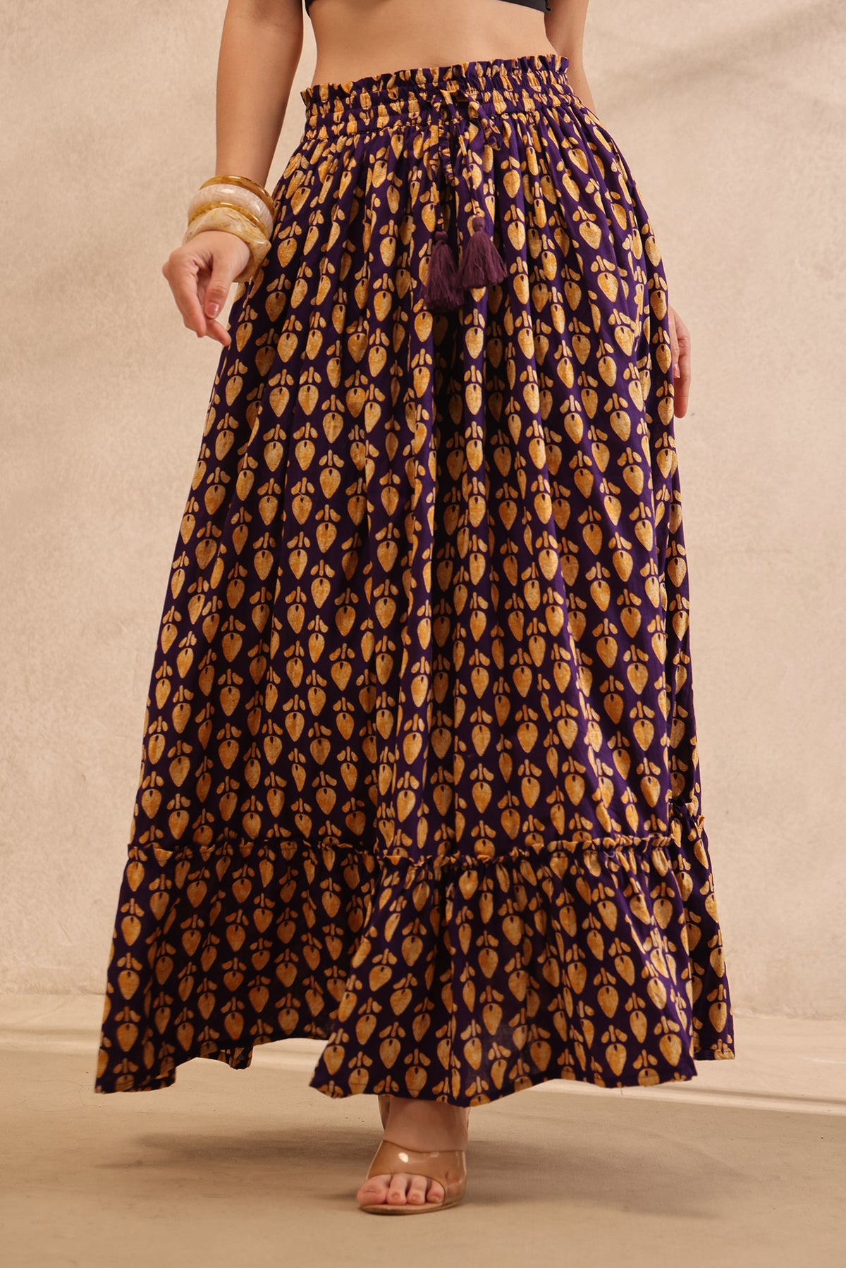 Royal Violet Motif Maxi Skirt