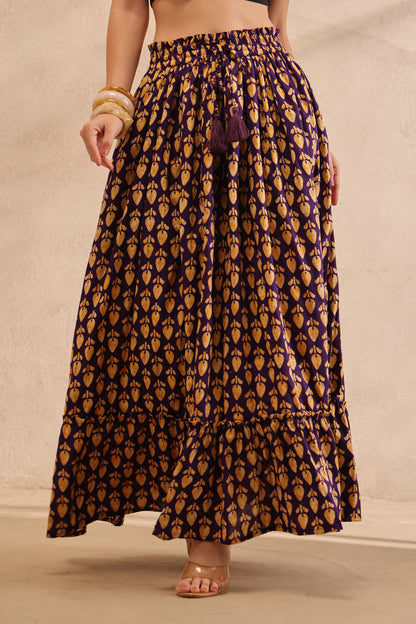 Royal Violet Motif Maxi Skirt