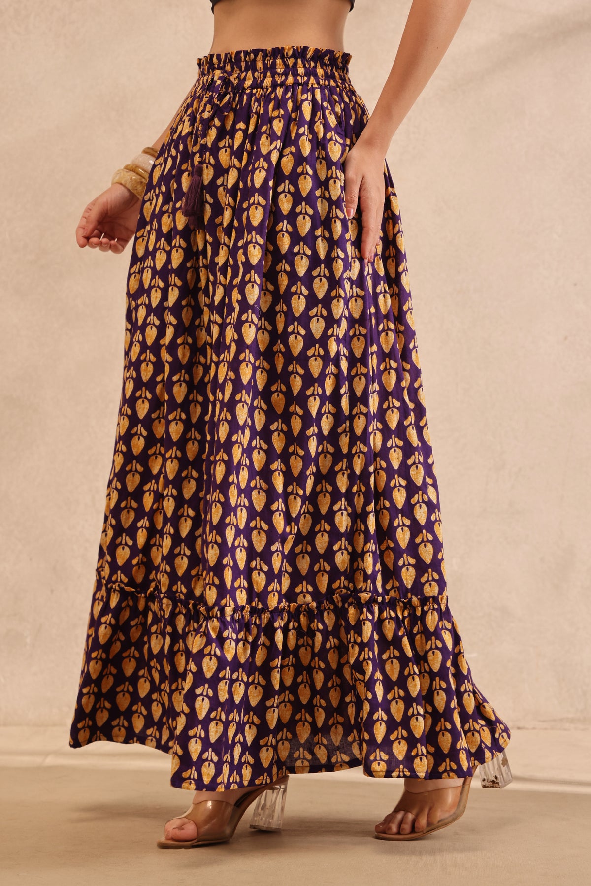 Royal Violet Motif Maxi Skirt